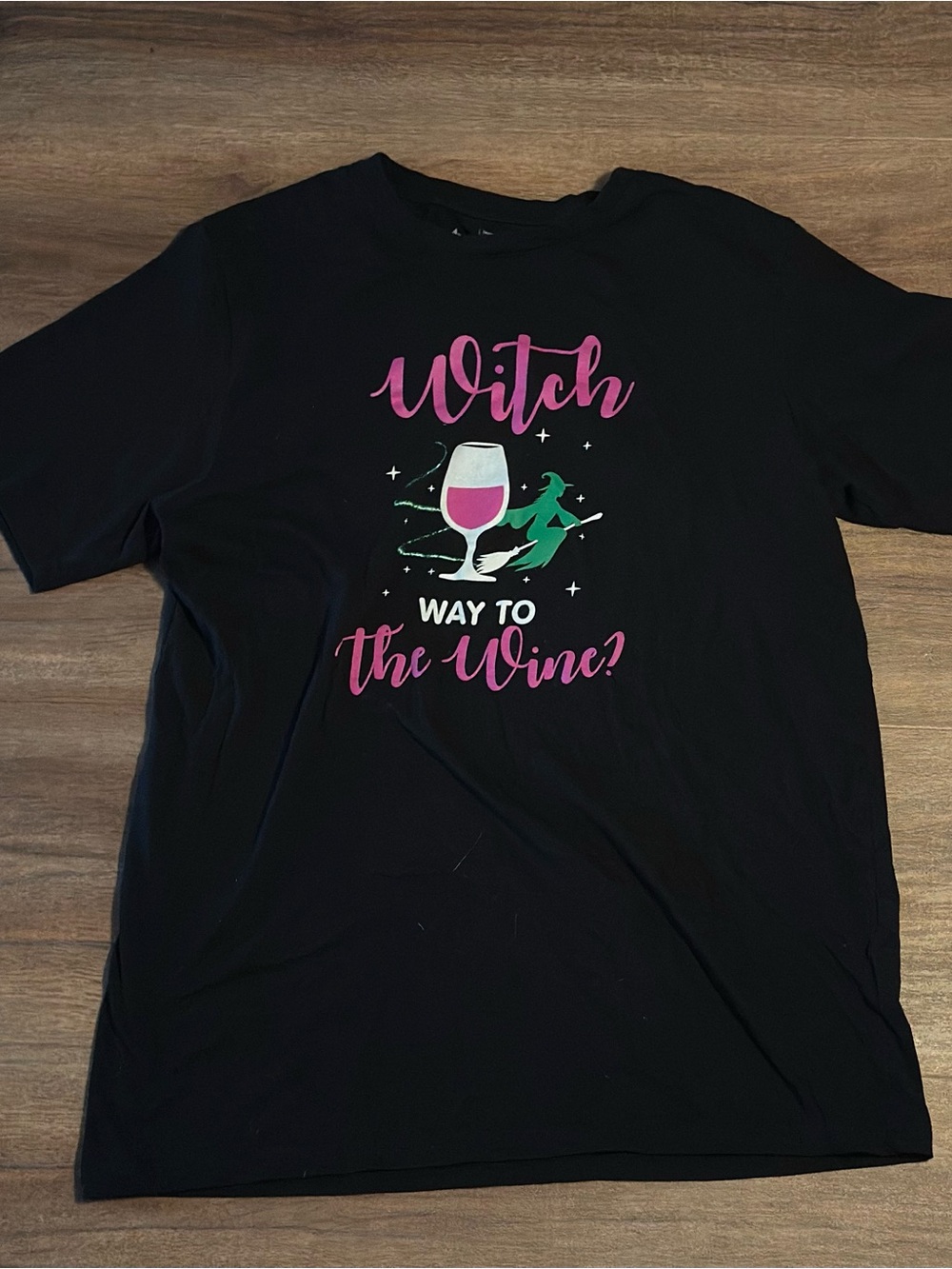 Black 'Witch Way to the Wine?' Graphic Tee - Seasonal Women's Short Sleeve